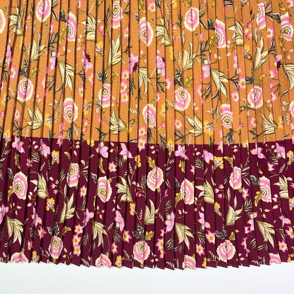 LOFT Size 10 Pleated Floral Skirt Brown Burgundy Floral Print Side Zip - Picture 6 of 8